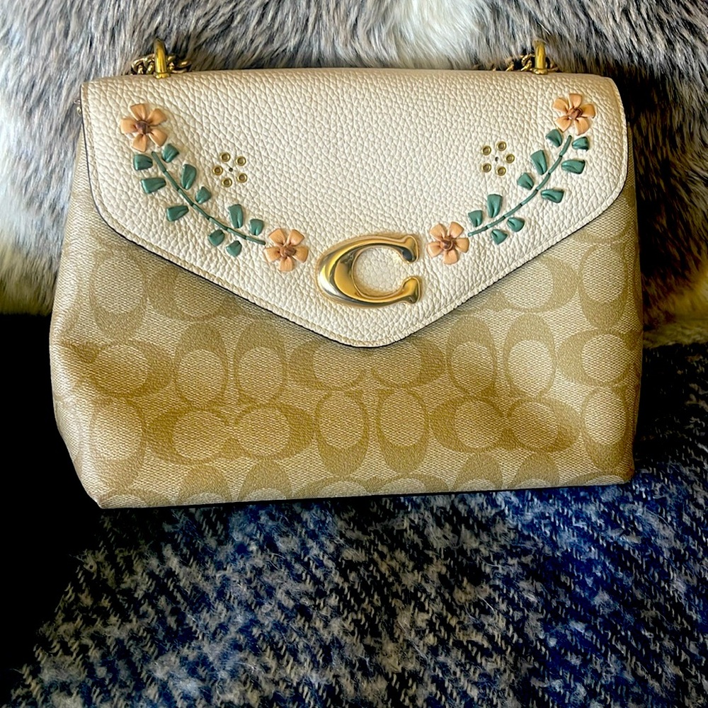 Coach purse- neutral color floral pattern
